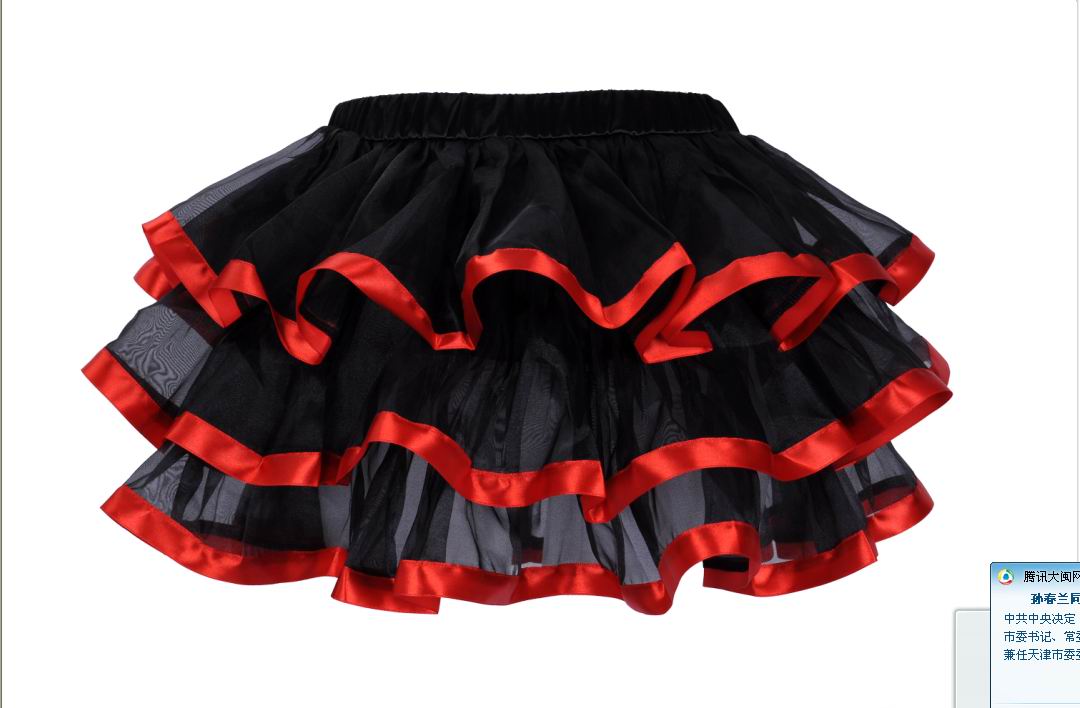 Black Tulle Mini Skirts With Layers and Red Edging